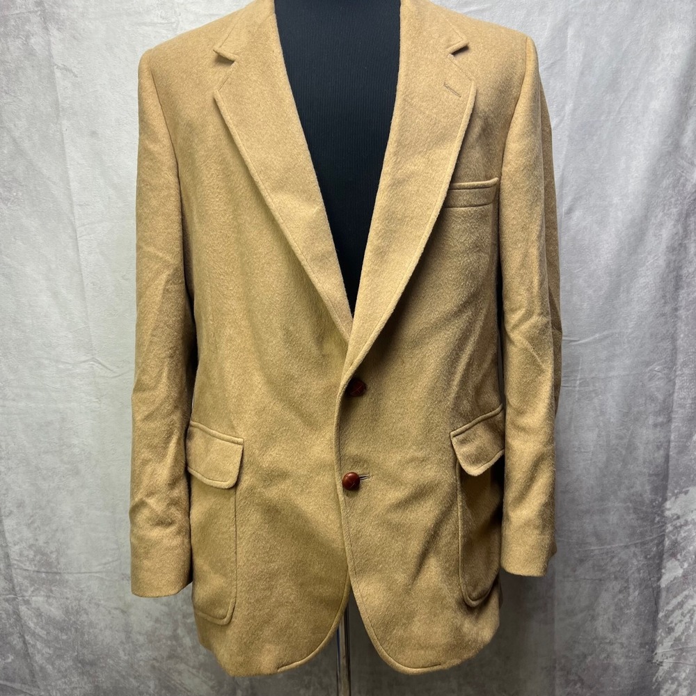 Vintage Klein Sport Coat Blazer Jacket Mens 46 48 Camel Hair Wool Tan 2 Button